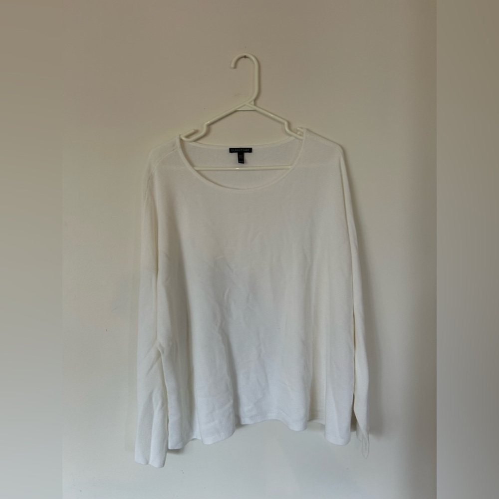Eileen Fisher White Long Sleeve Pullover Jewel Neck Box-Top XL